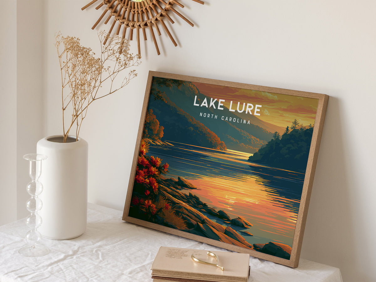 Lake Lure, North Carolina Landscape Poster | Blue Ridge Travel Gift Wall Art — 16x20 in