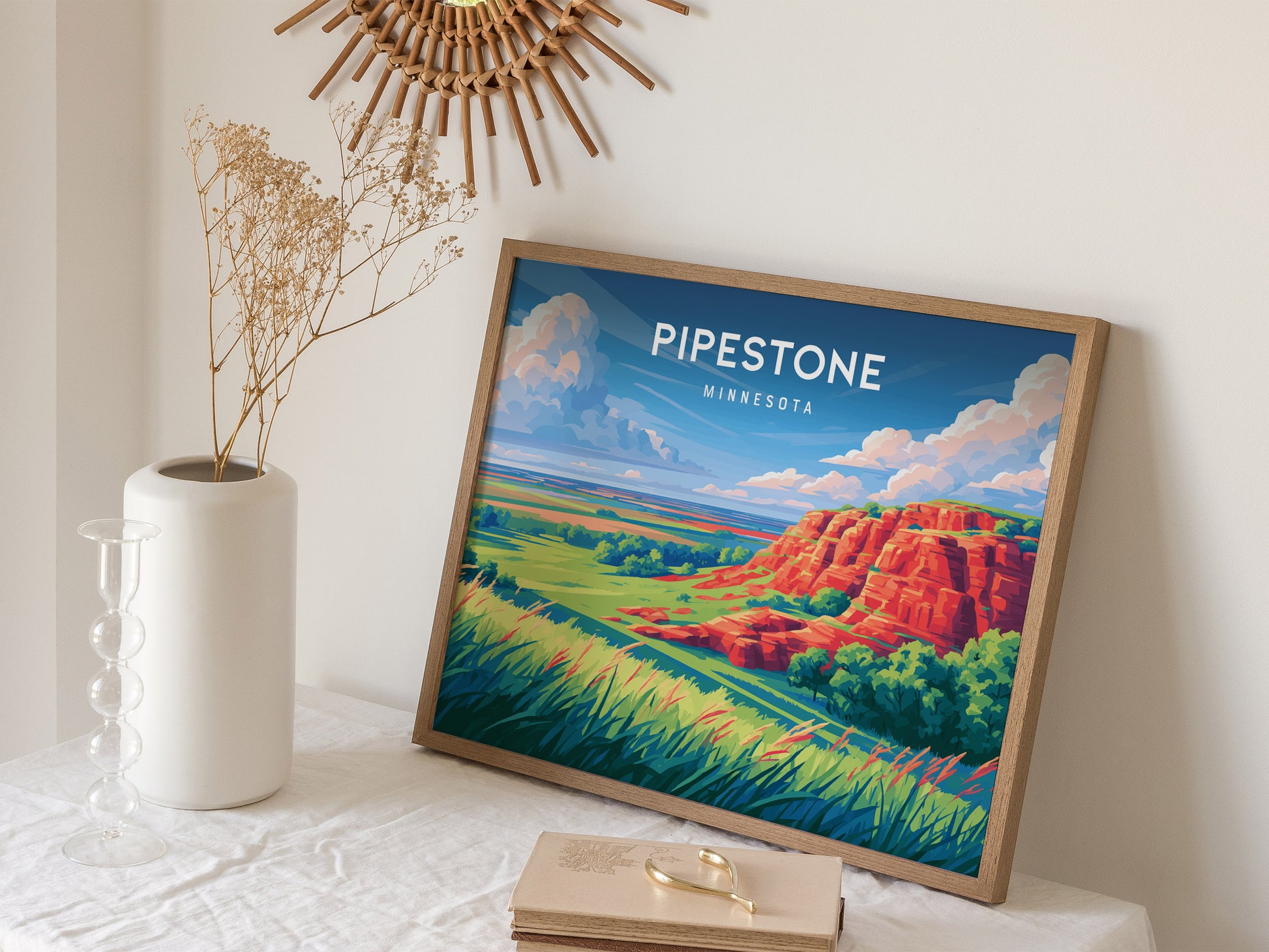 Pipestone, Minnesota Landscape Poster | Red Stone Bluffs Destination Print Wall Art — 16x20 in