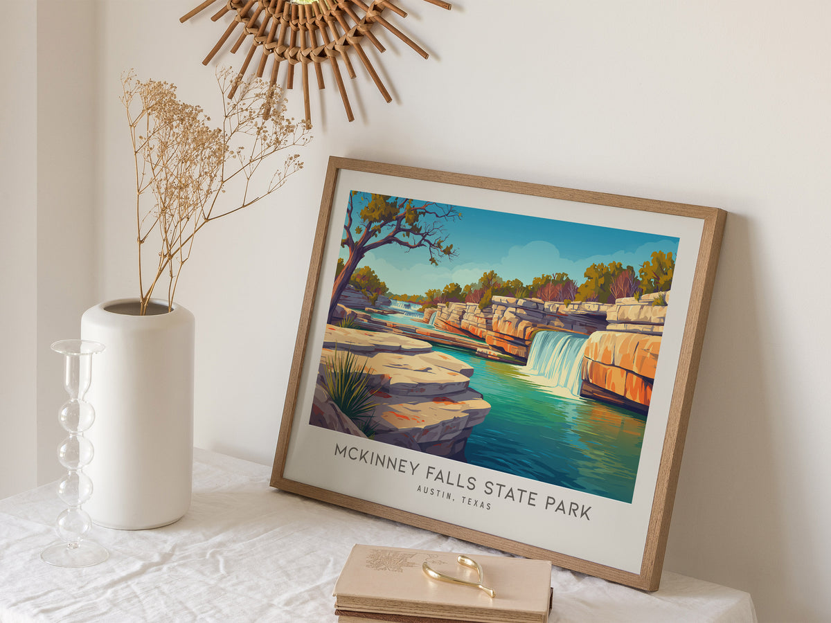 McKinney Falls State Park Landscape Matte Border Poster | Austin, Texas Framed or Unframed Travel Wall Art — 16x20 in