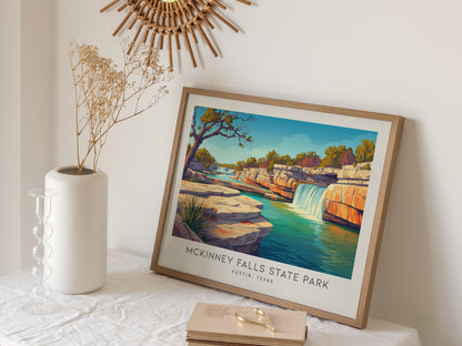 McKinney Falls State Park Landscape Matte Border Poster | Austin, Texas Framed or Unframed Travel Wall Art — 16x20 in