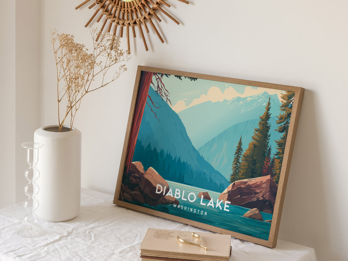 Diablo Lake Landscape, Washington Poster | Mountain Lake Vacation Wall Art — 16x20 in