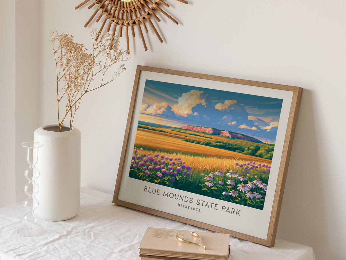 Blue Mounds State Park Landscape Matte Border Poster | Minnesota Travel Wall Art — 16x20 in