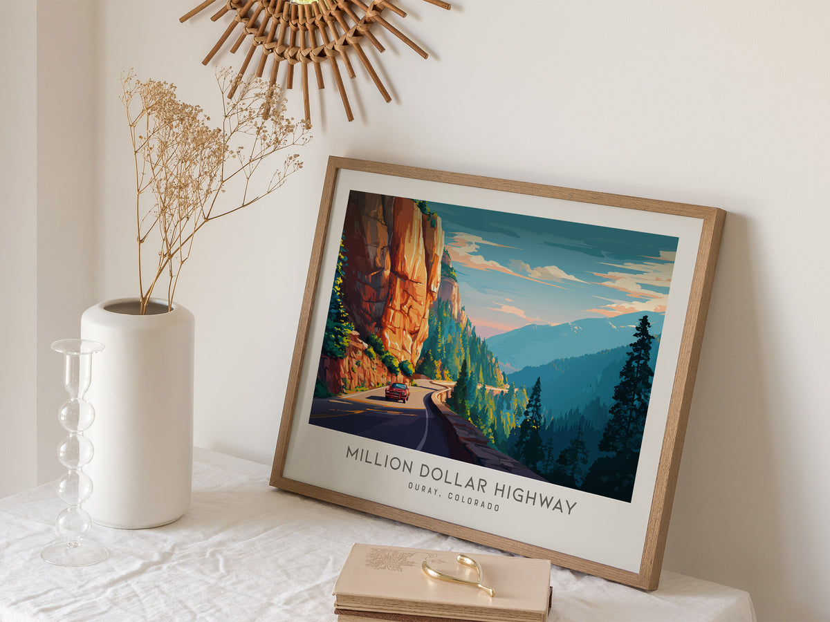 Million Dollar Highway Landscape Matte Border Poster | Ouray, Colorado Vacation Wall Art — 16x20 in
