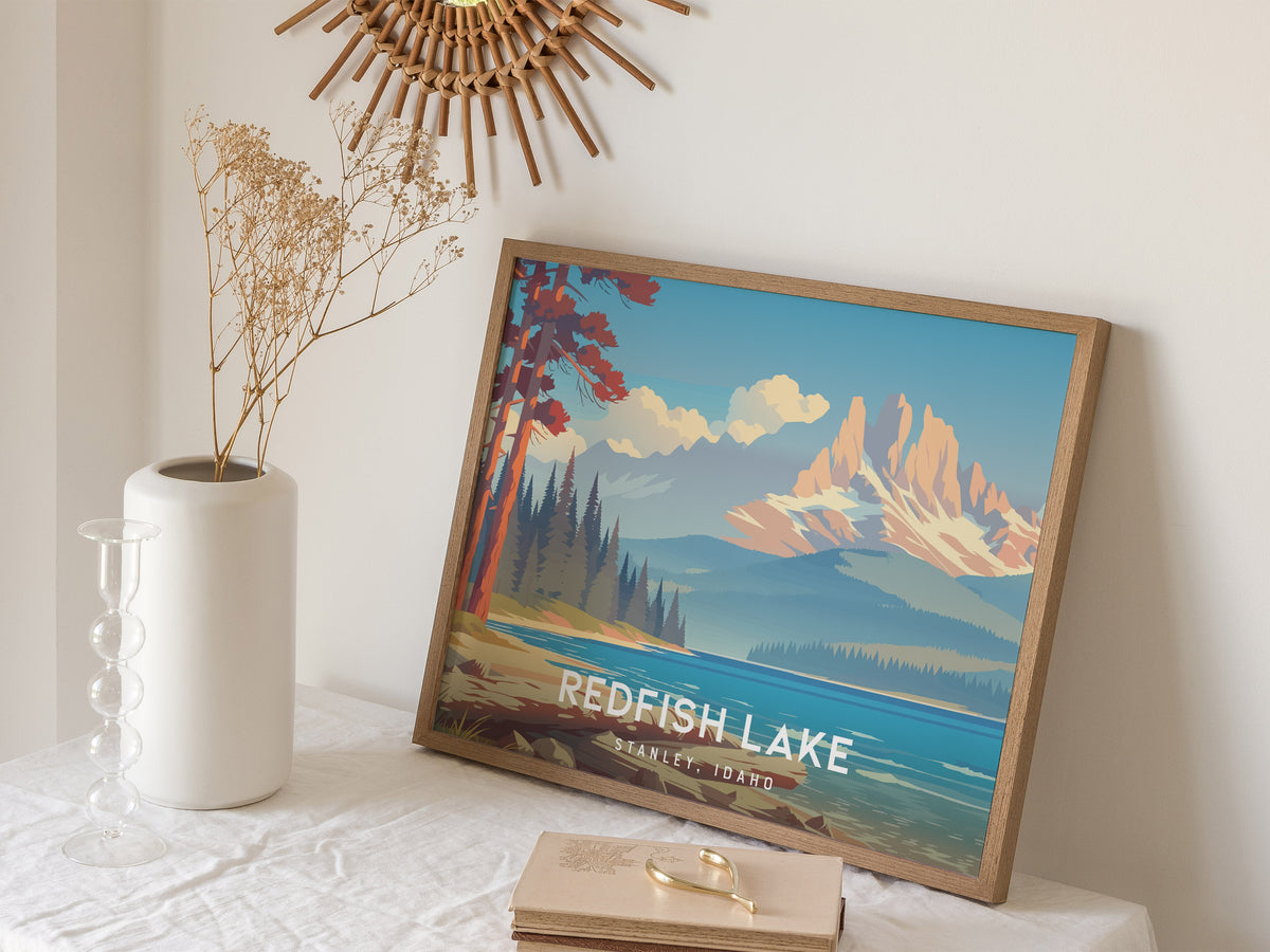 Redfish Lake Landscape Poster | Stanley, Idaho Vacation Wall Art — 16x20 in