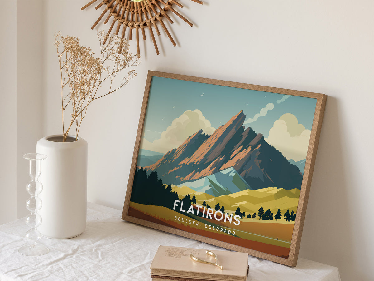 Flatirons, Boulder, Colorado Landscape Poster | Mountain Destination Print Wall Art — 16x20 in