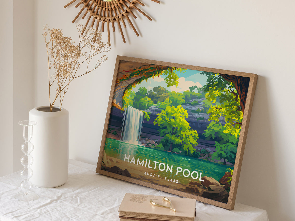 Hamilton Pool Landscape Poster | Austin, Texas Framed or Unframed Beach House Decor Wall Art — 16x20 in
