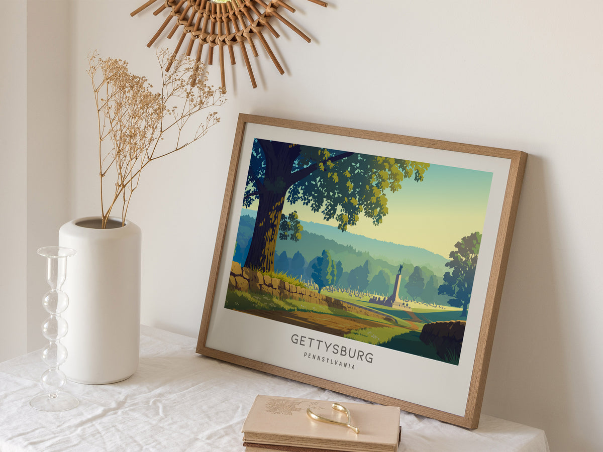 Gettysburg Landscape Matte Border Poster | Pennsylvania Framed or Unframed Vacation Wall Art — 16x20 in