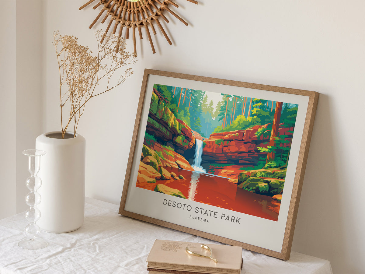 DeSoto State Park Landscape Matte Border Poster | Alabama Travel Gift Framed or Unframed — 16x20 in