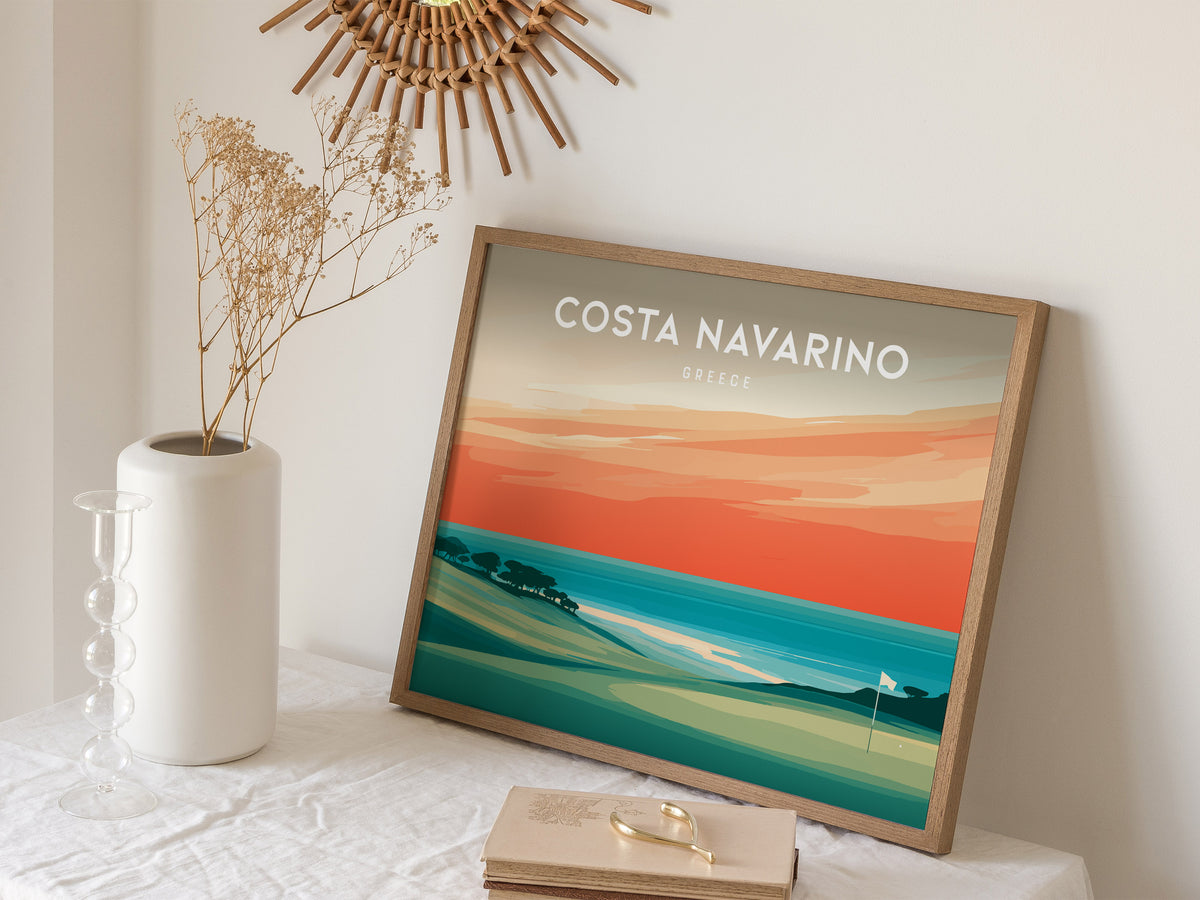 Costa Navarino Landscape Poster | Greece Seaside Golf Course Framed or Unframed Wall Art — 16x20 in