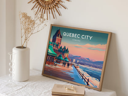 Quebec City, Canada Landscape Poster | Historic Skyline Vacation Wall Art — 16x20 in
