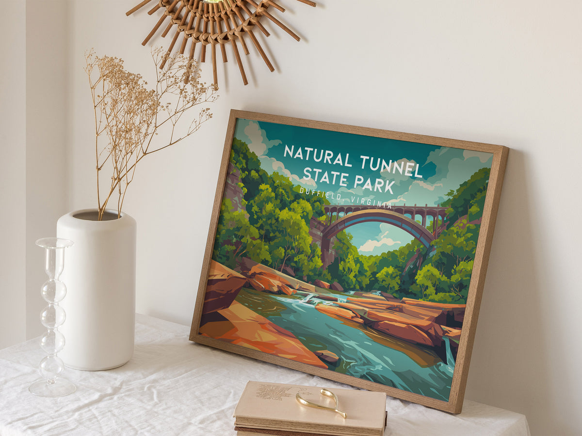 Natural Tunnel State Park Landscape Poster | Duffield, Virginia Scenic Cave Framed or Unframed Wall Art — 16x20 in