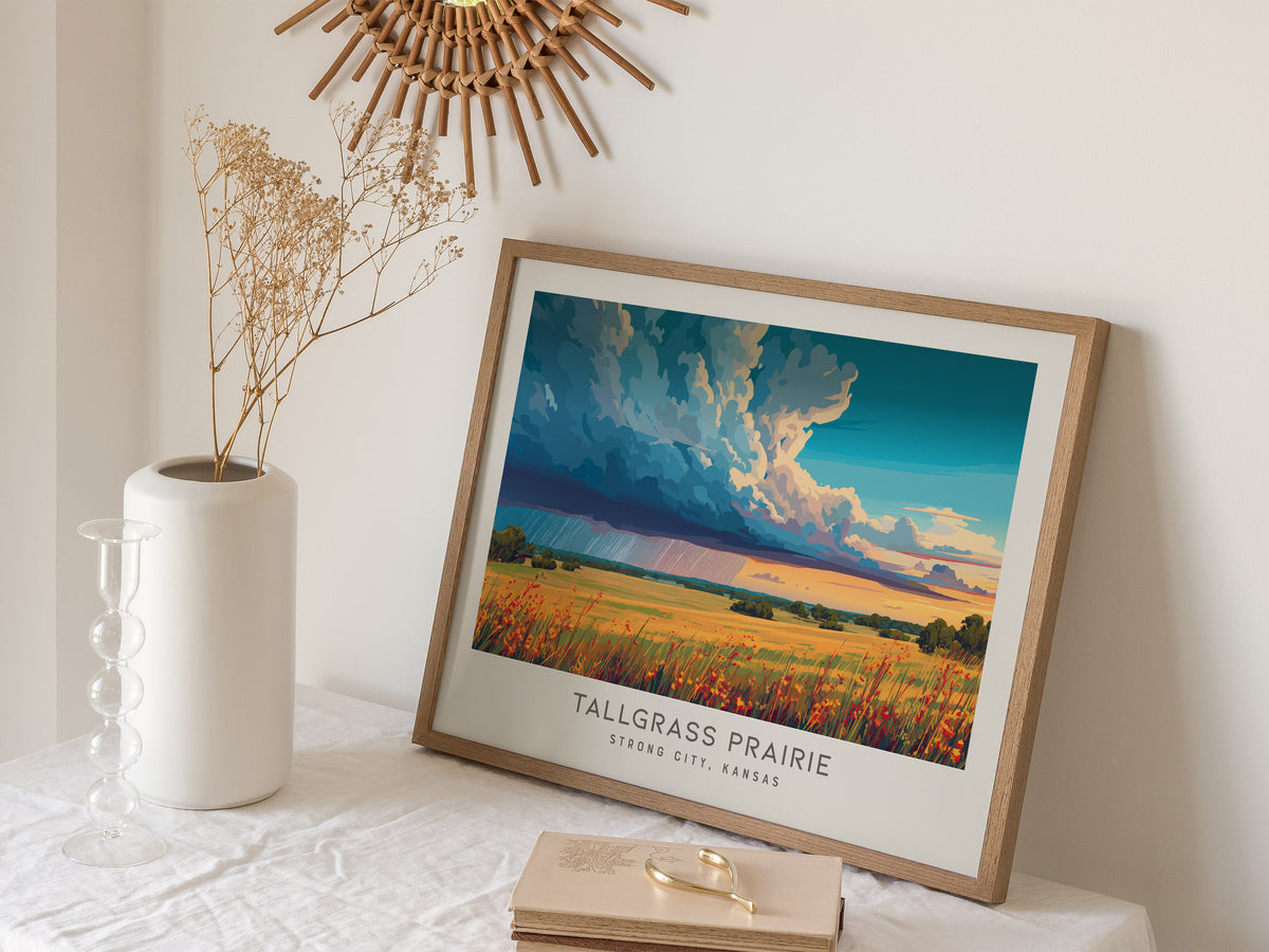 Tallgrass Prairie Landscape Matte Border Poster | Strong City, Kansas Framed or Unframed Travel Gift — 16x20 in