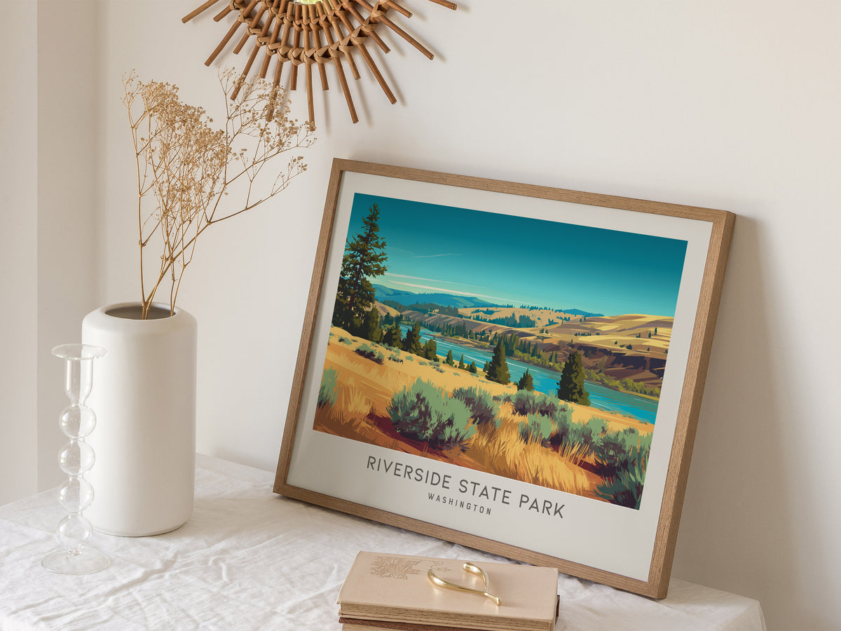 Riverside State Park Landscape Matte Border Poster | Washington Framed or Unframed Travel Gift — 16x20 in