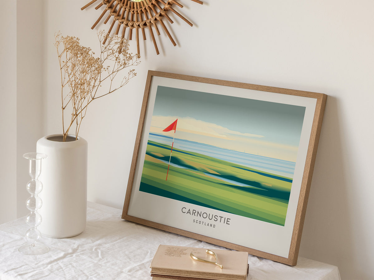 Carnoustie Landscape Matte Border Poster | Scotland Golf Course Print Travel Wall Art — 16x20 in
