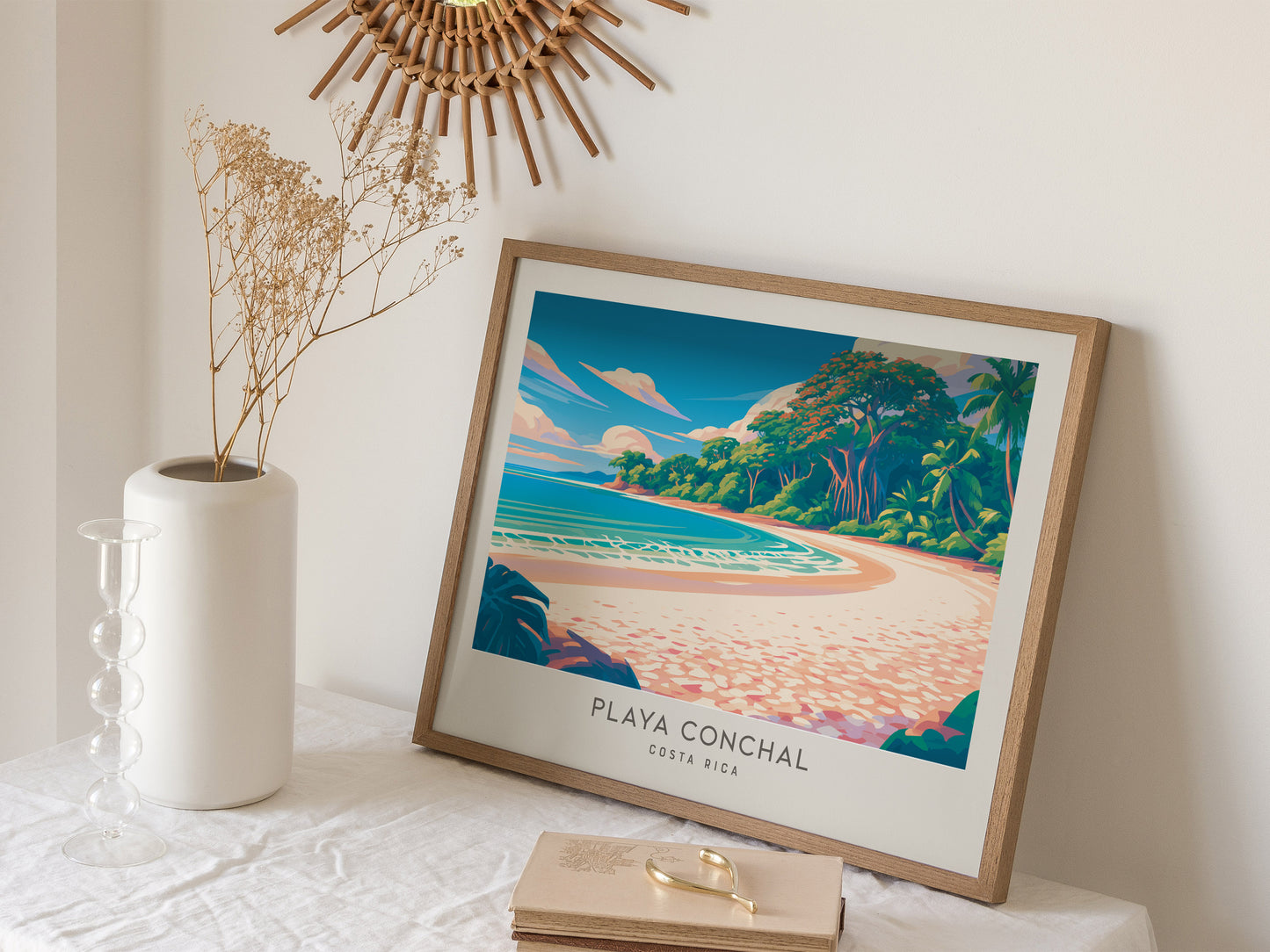 Playa Conchal Landscape Matte Border Poster | Costa Rica Coastal Beach Decor Travel Wall Art — 16x20 in