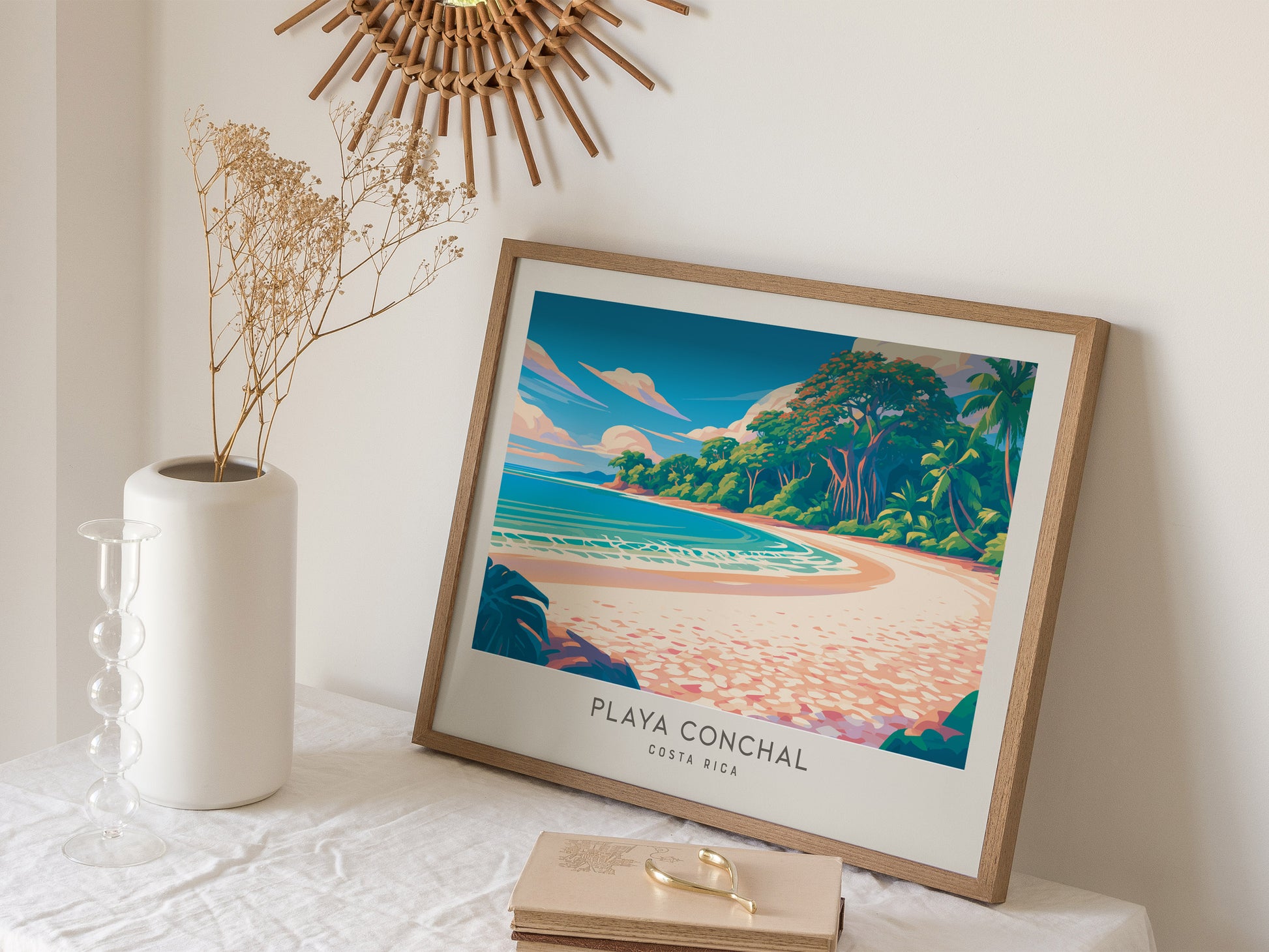 Playa Conchal Landscape Matte Border Poster | Costa Rica Coastal Beach Decor Travel Wall Art — 16x20 in