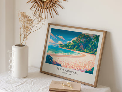 Playa Conchal Landscape Matte Border Poster | Costa Rica Coastal Beach Decor Travel Wall Art — 16x20 in
