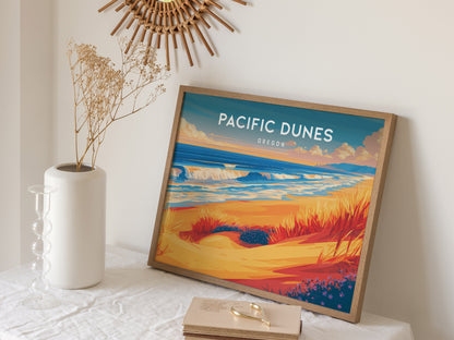 Pacific Dunes, Oregon Landscape Poster | Windswept Dunes Travel Wall Art — 16x20 in