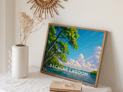 Bacalar Lagoon Landscape Poster | Mexico Vacation Wall Art Destination Print — 16x20 in