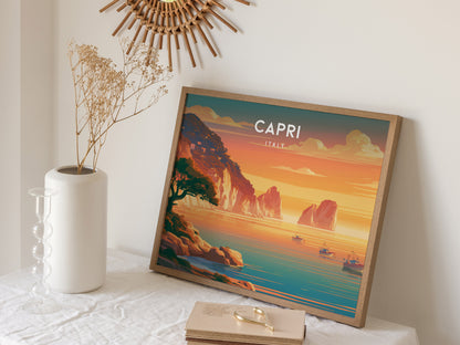 Capri Landscape Poster | Italy Destination Print Framed or Unframed Wall Art — 16x20 in