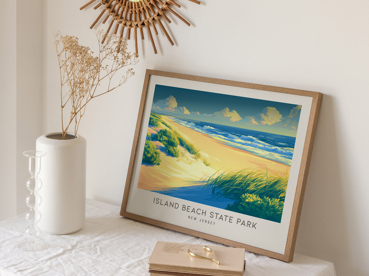 Island Beach State Park Landscape Matte Border Poster | New Jersey Vacation Wall Art — 16x20 in
