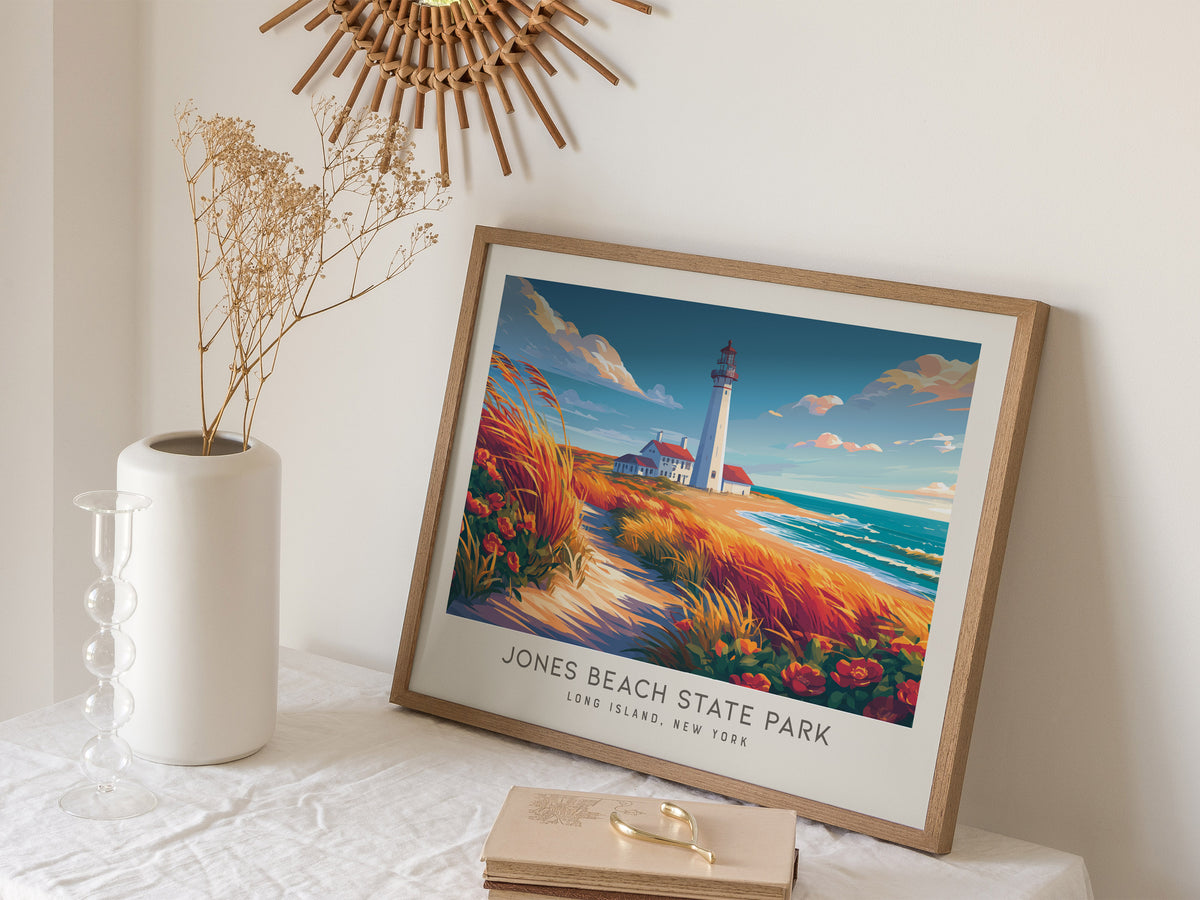 Jones Beach State Park Landscape Matte Border Poster | Long Island, New York Travel Wall Art — 16x20 in