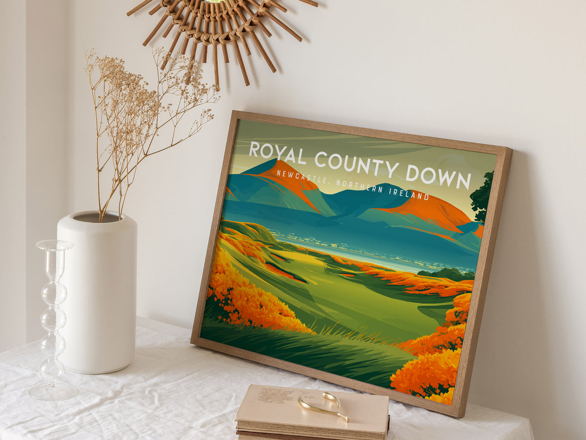Royal County Down, Newcastle, Northern Ireland Poster | Landscape Links Poster Golf Wall Art — 16x20 in