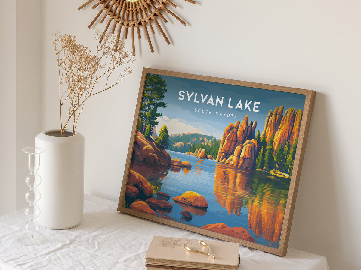 Sylvan Lake Landscape, South Dakota Poster | Custer State Park Vacation Wall Art — 16x20 in