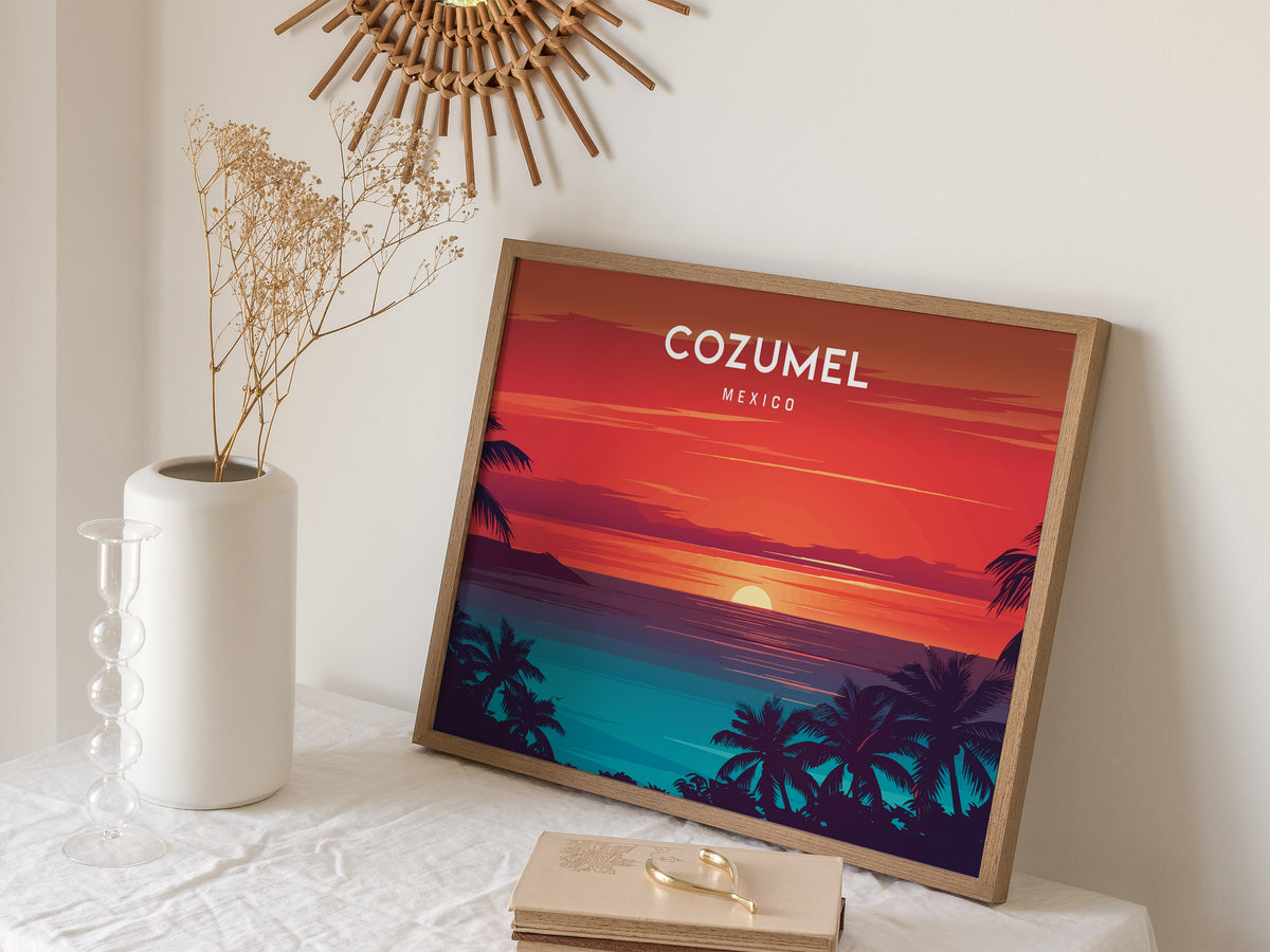 Cozumel, Mexico Landscape Poster | Destination Print Beach House Decor Wall Art — 16x20 in