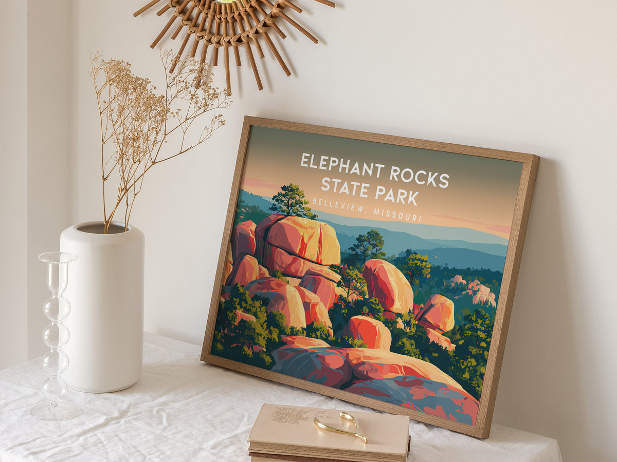 Elephant Rocks State Park Landscape Poster | Belleview, Missouri Framed or Unframed Travel Gift — 16x20 in