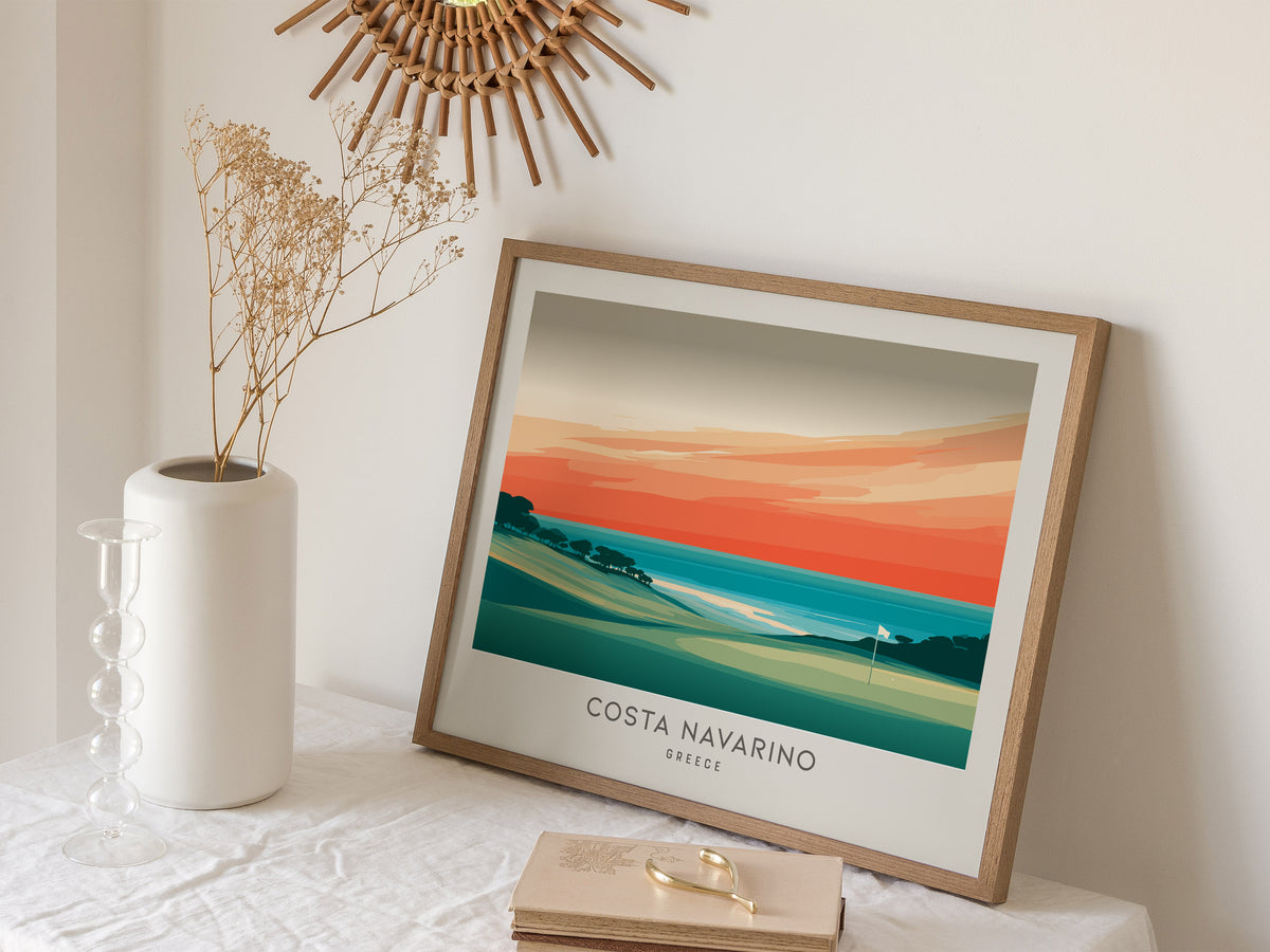 Costa Navarino Landscape Matte Border Poster | Greece Golf Wall Art & Framed or Unframed Links Decor — 16x20 in