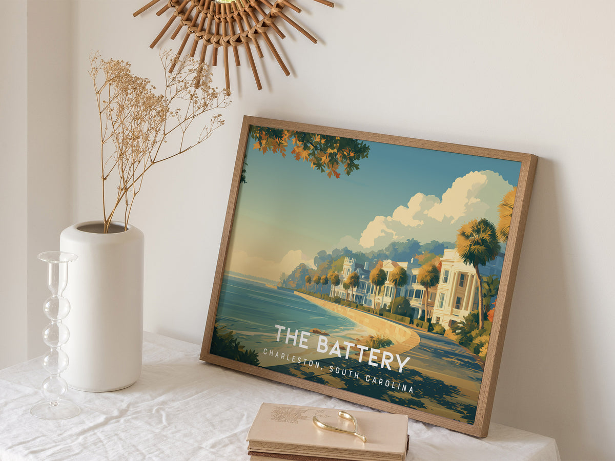 The Battery Landscape Poster | Charleston, South Carolina Destination Print Framed or Unframed Wall Art — 16x20 in
