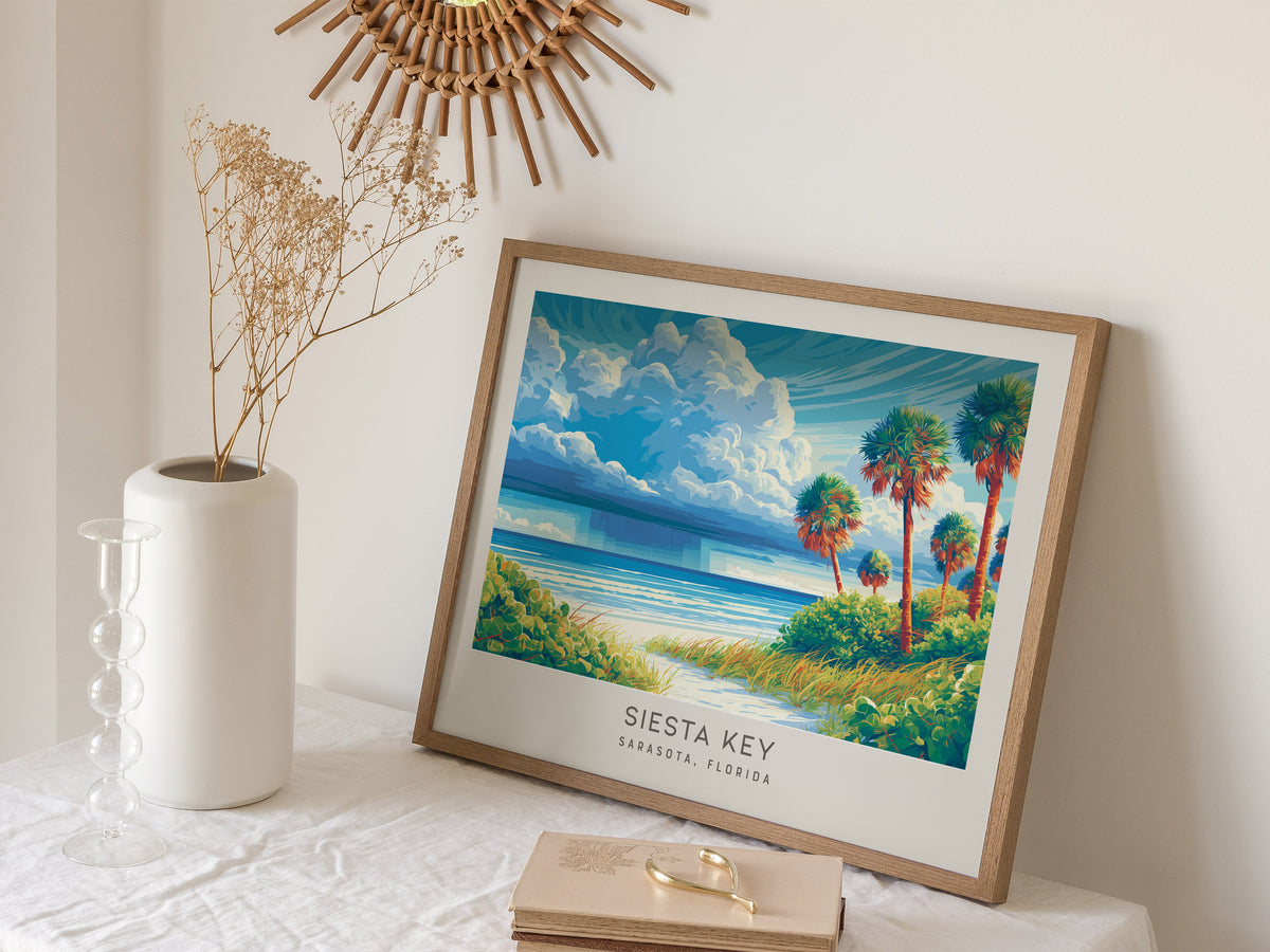 Siesta Key Landscape Matte Border Poster | Travel Wall Art — 16x20 in
