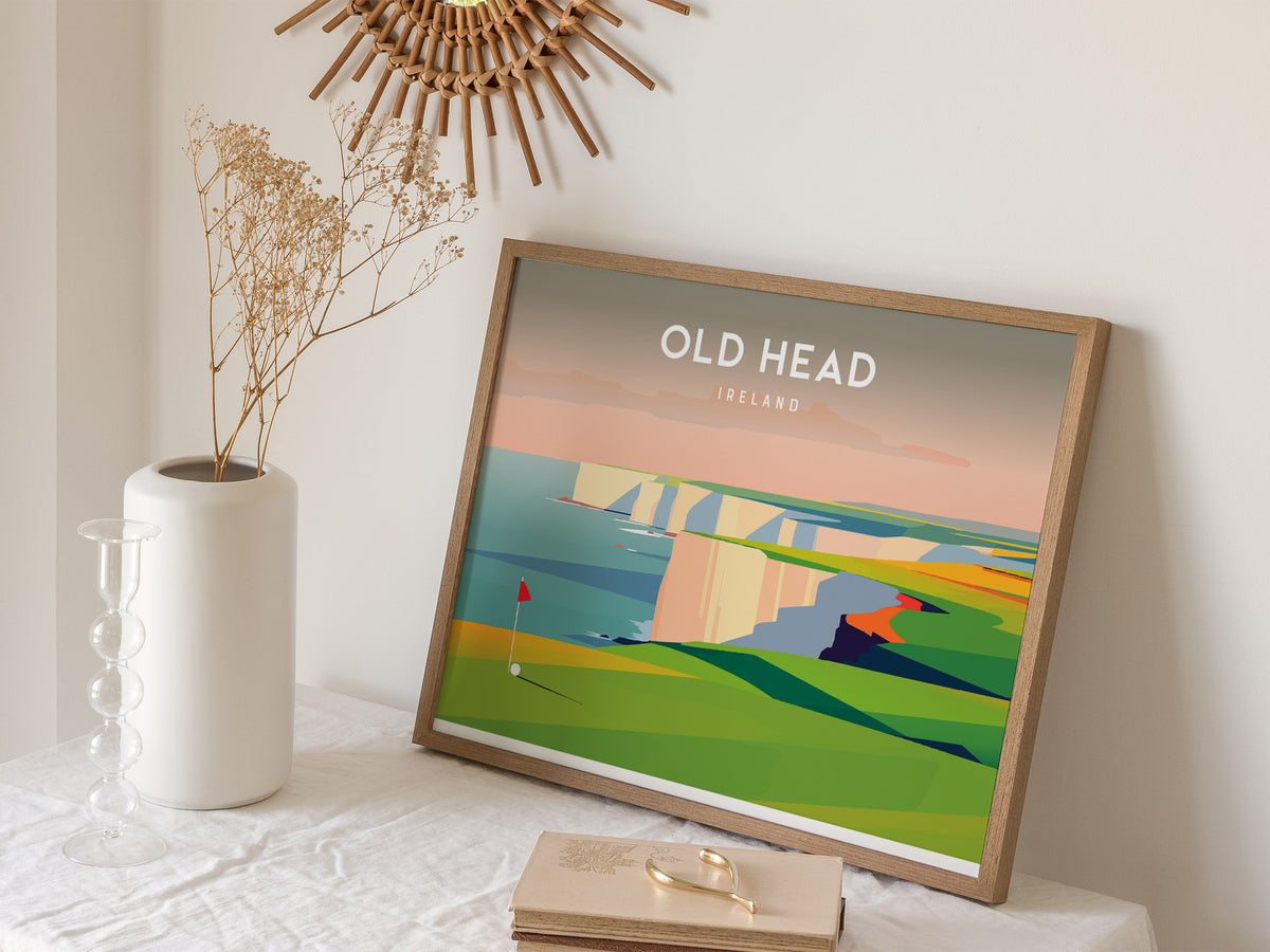 Old Head Landscape Poster | Ireland Links Poster & Framed or Unframed Golf Wall Art — 16x20 in