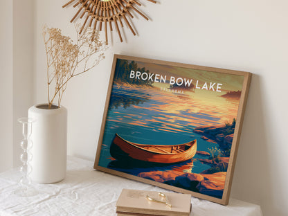 Broken Bow Lake, Oklahoma Landscape Poster | Lakeside Cabin & Pines Vacation Wall Art — 16x20 in