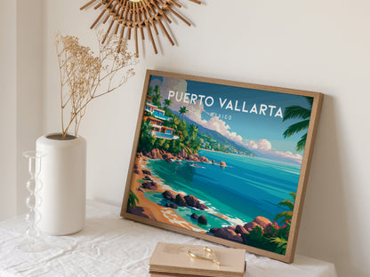 Puerto Vallarta, Mexico Landscape Poster | Beach House Decor Vacation Wall Art — 16x20 in