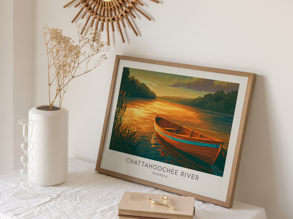 Chattahoochee River Landscape Matte Border Poster | Georgia Destination Print Travel Wall Art — 16x20 in