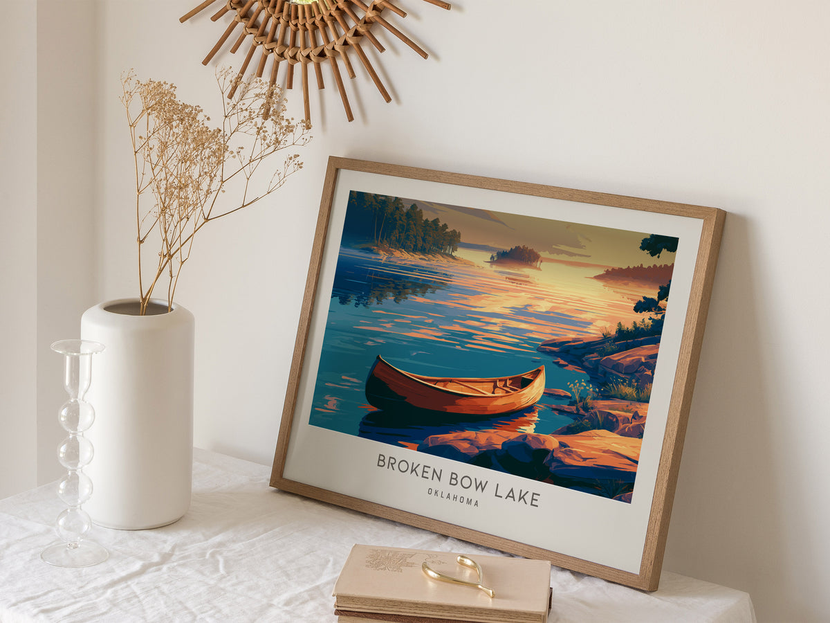 Broken Bow Lake Landscape Matte Border Poster | Oklahoma Travel Wall Art — 16x20 in