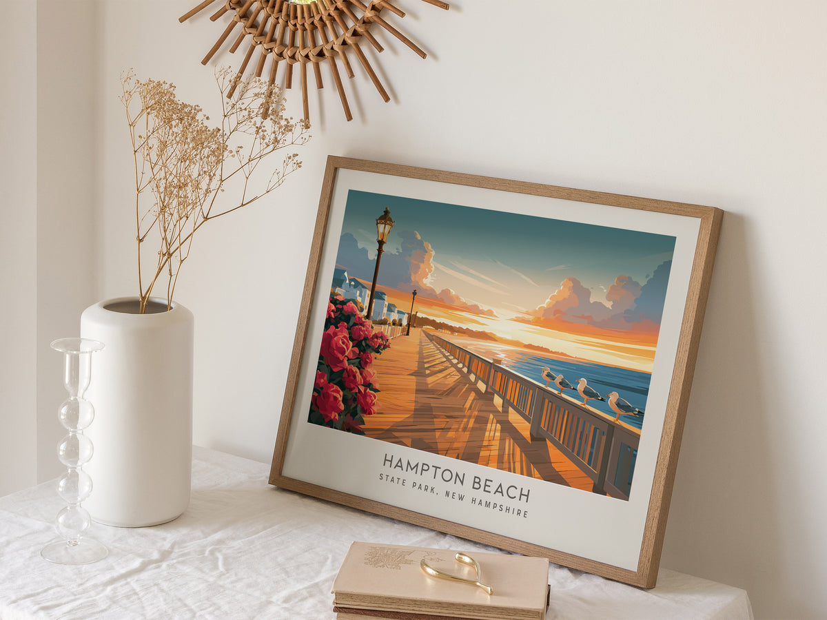 Hampton Beach Landscape Matte Border Poster | State Park, New Hampshire Travel Wall Art — 16x20 in