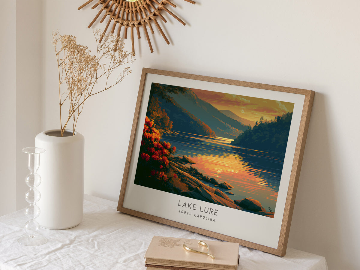 Lake Lure Landscape Matte Border Poster | North Carolina Travel Wall Art — 16x20 in