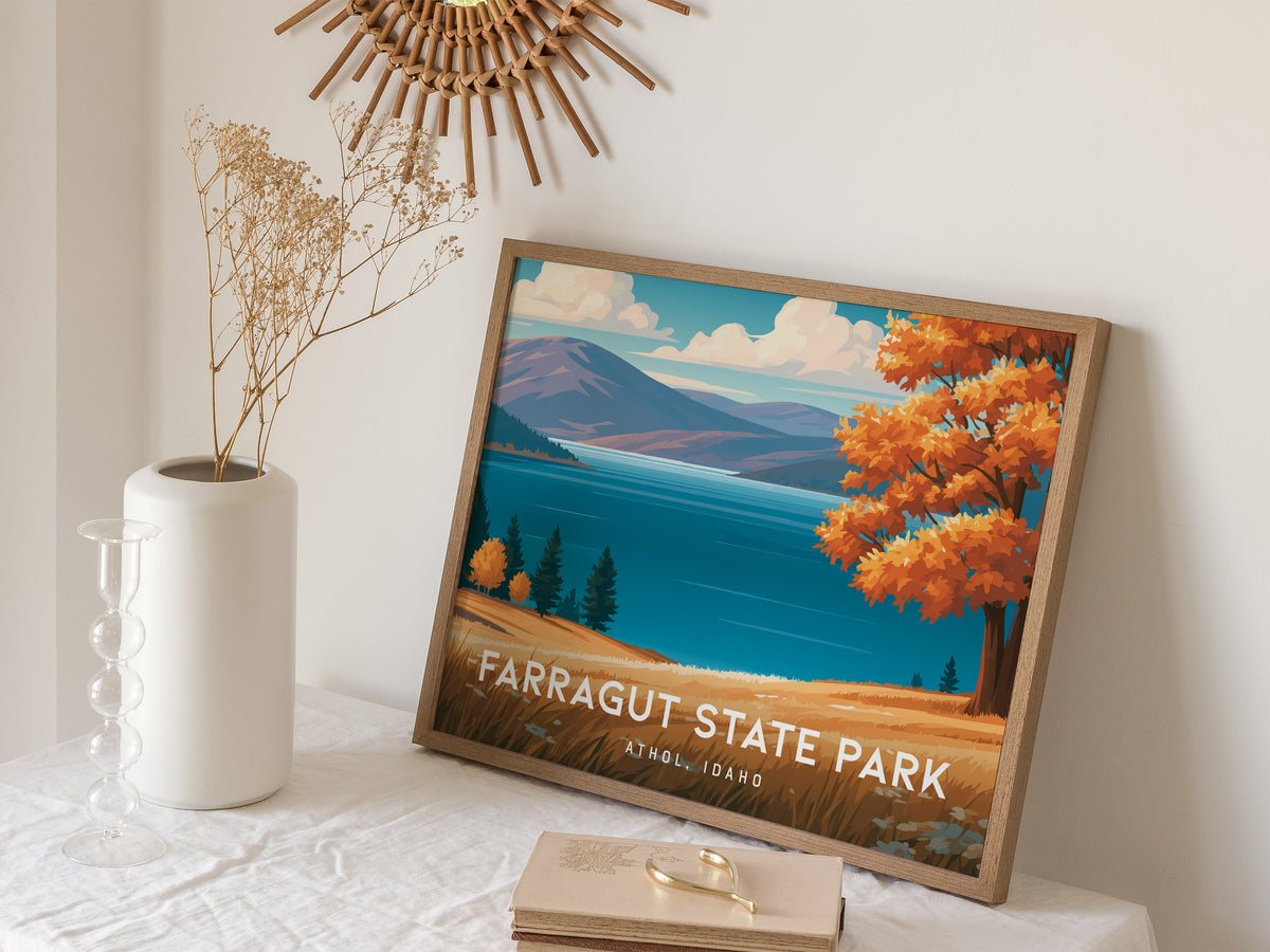 Farragut State Park Landscape Poster | Athol, Idaho Lakeside Pine Forest Framed or Unframed Wall Art — 16x20 in