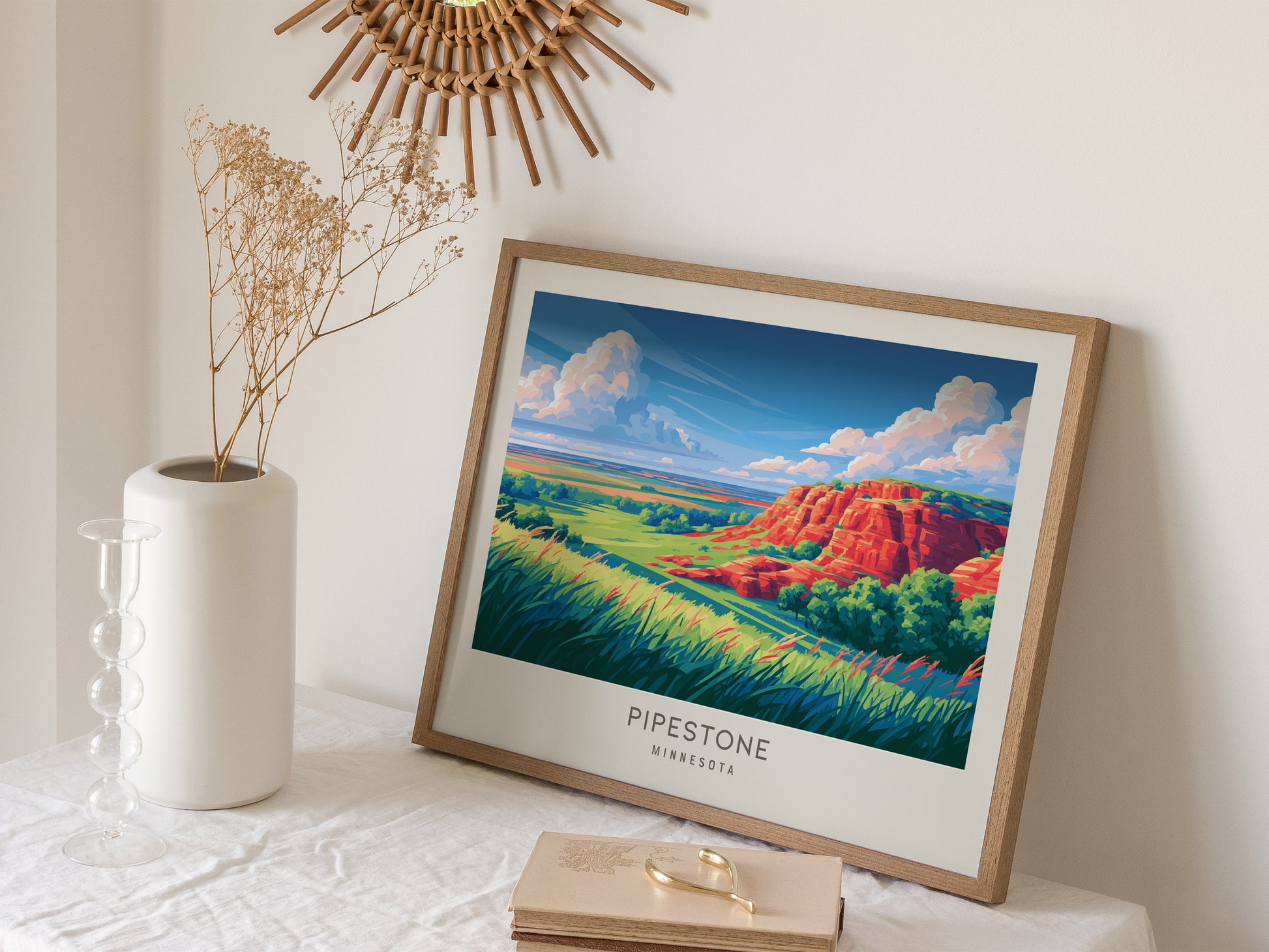 Pipestone Landscape Matte Border Poster | Minnesota Vacation Wall Art — 16x20 in