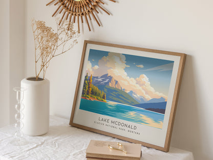 Lake McDonald Landscape Matte Border Poster | Glacier National Park, Montana Travel Wall Art — 16x20 in
