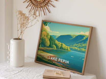 Lake Pepin, Minnesota Landscape Poster | Scenic Bluffs & Sailboats Vacation Wall Art — 16x20 in