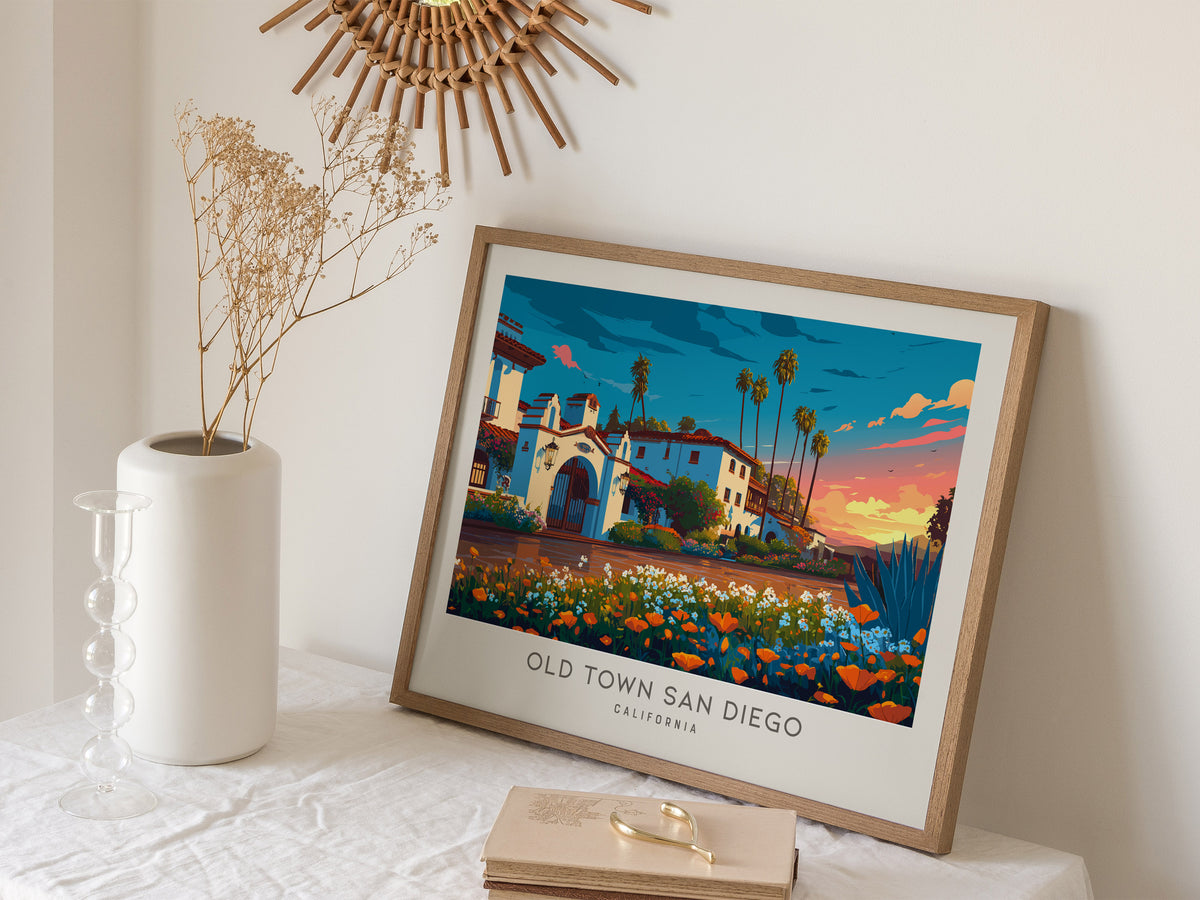 Old Town San Diego Landscape Matte Border Poster | California Destination Print Framed or Unframed — 16x20 in