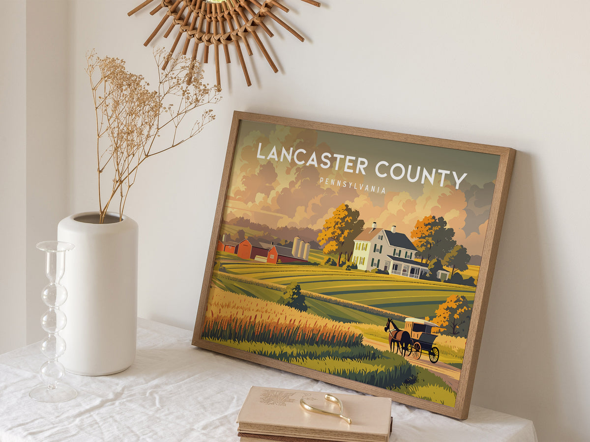 Lancaster County Landscape Poster | Pennsylvania Amish Country Framed or Unframed Wall Art — 16x20 in