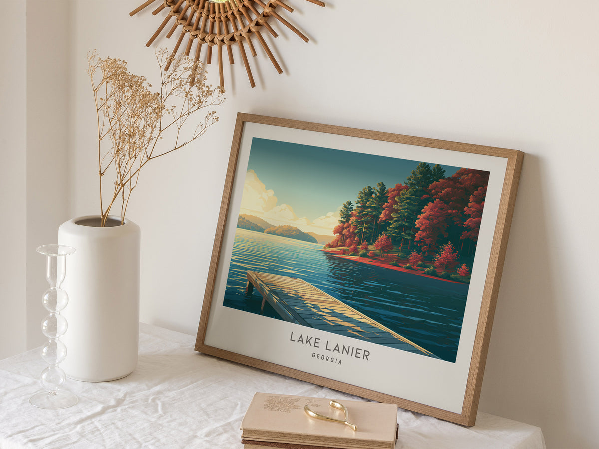 Lake Lanier Landscape Matte Border Poster | Georgia Travel Gift Framed or Unframed — 16x20 in