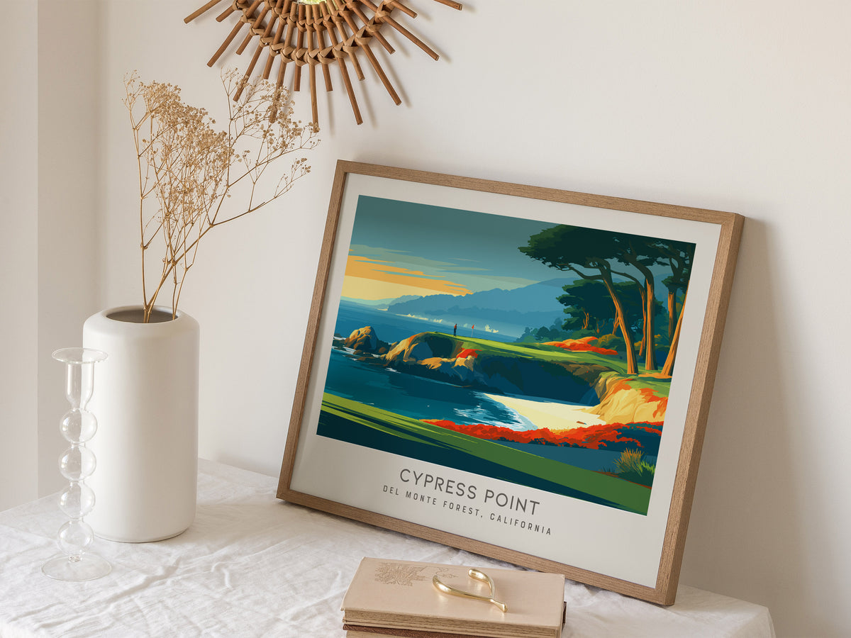 Cypress Point Landscape Matte Border Poster | Del Monte Forest, California Country Club Decor Golf Course Print — 16x20 in