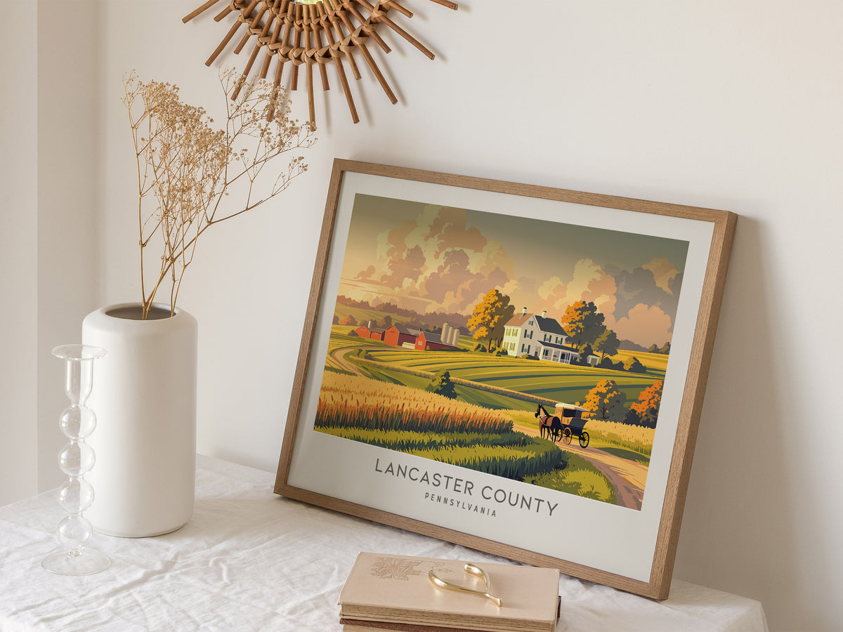 Lancaster County Landscape Matte Border Poster | Pennsylvania Travel Gift Vacation Wall Art — 16x20 in