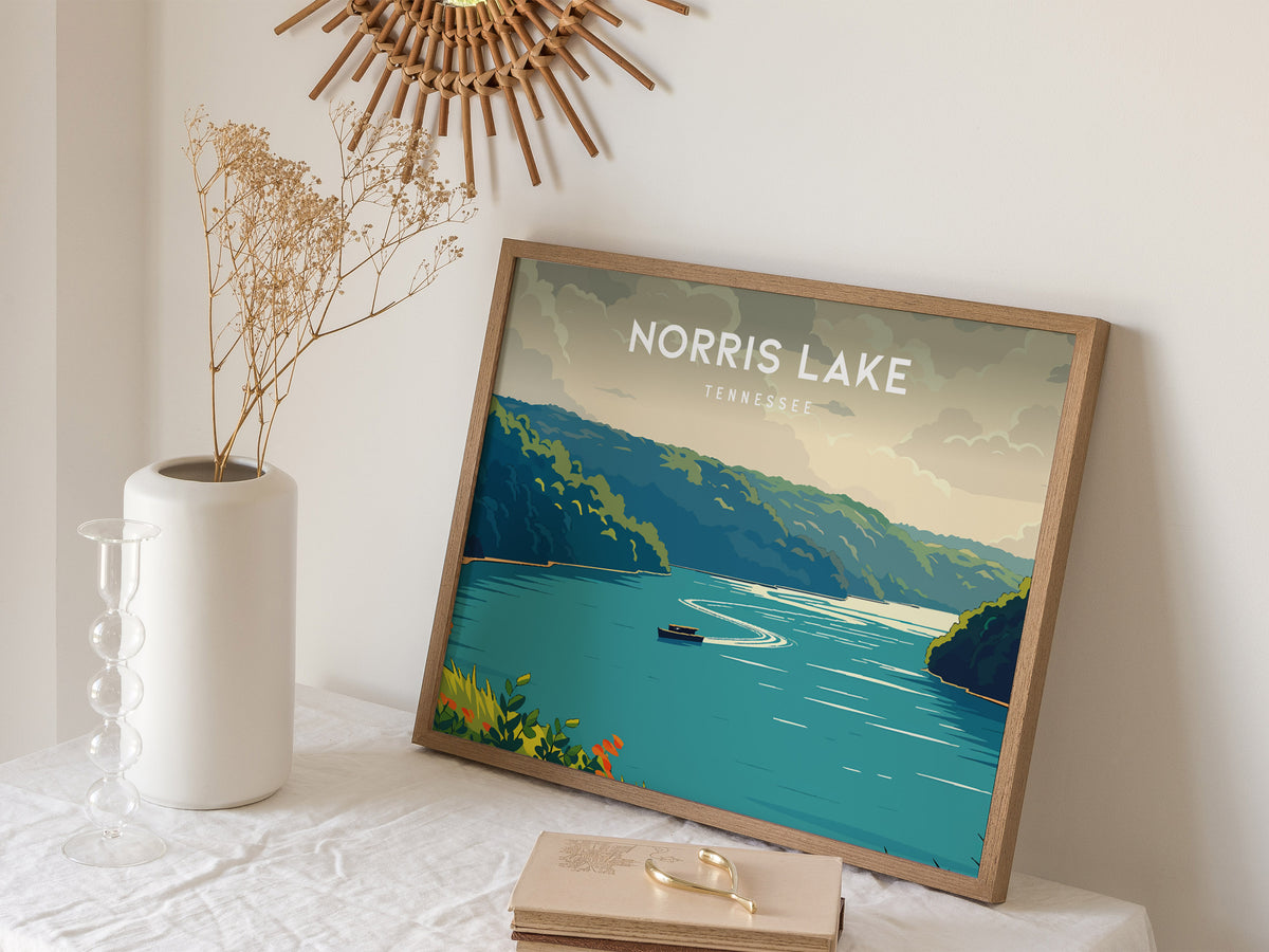 Norris Lake, Tennessee Landscape Poster | Lakeside Getaway Framed or Unframed Wall Art — 16x20 in